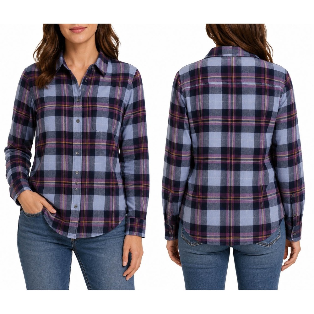 Eddie Bauer Womens‎ Microfleece Plaid Shirt Blue Purple L 1724429 New